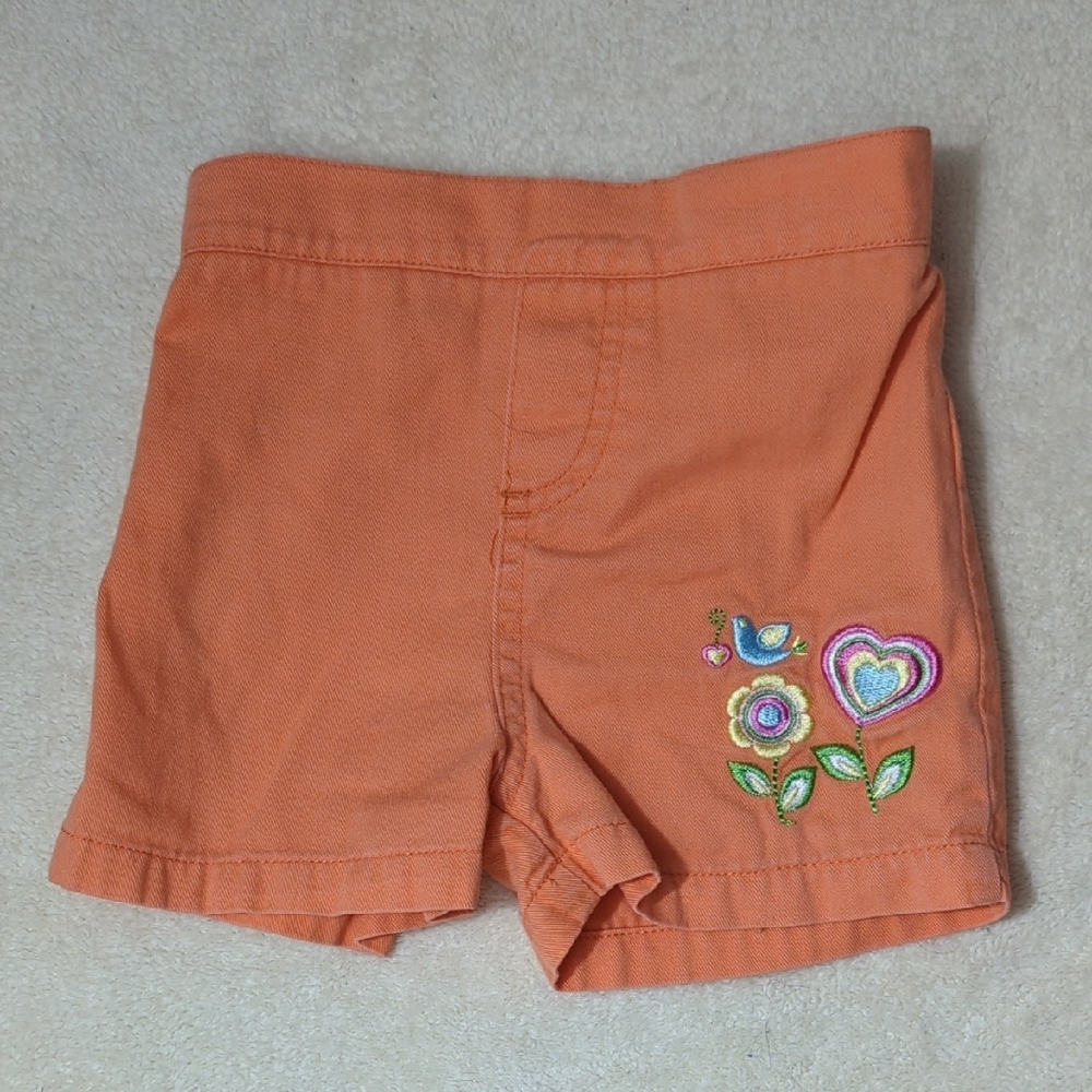 Orange Kids Shorts with Embroidered Flowers